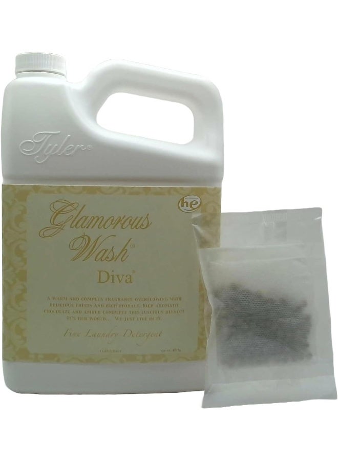 Tyler Candle Glamorous Wash Diva Half Gallon (64 OZ) Laundry Detergent/with Glamorous Sachet Single Pouch - Image 1